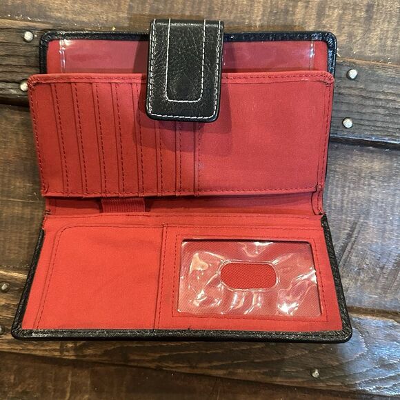 Vintage Fossil Wallet Genuine Leather red black white Patchwork Circles - Picture 4 of 7